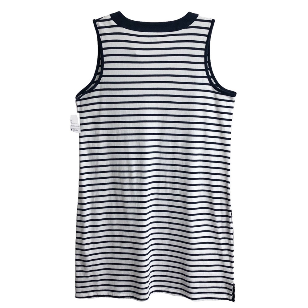 NEW Lands’ End Navy Stripe Cotton Jersey Sleeveless Swim Coverup L. - Picture 2 of 7
